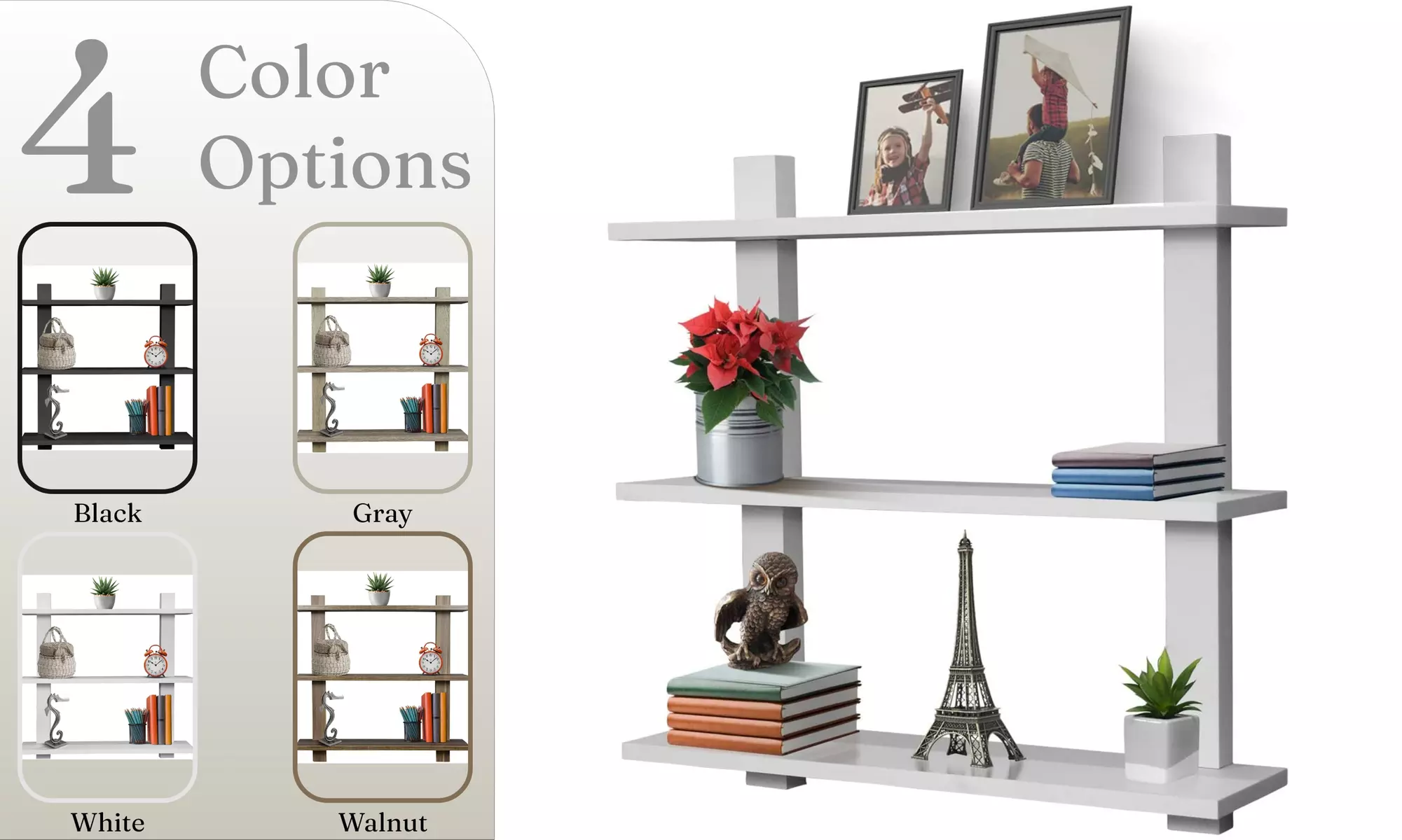 3-Tier Floating Shelf - Decorative Hanging Display Shelves for Photo Frames etc. - Primary Image