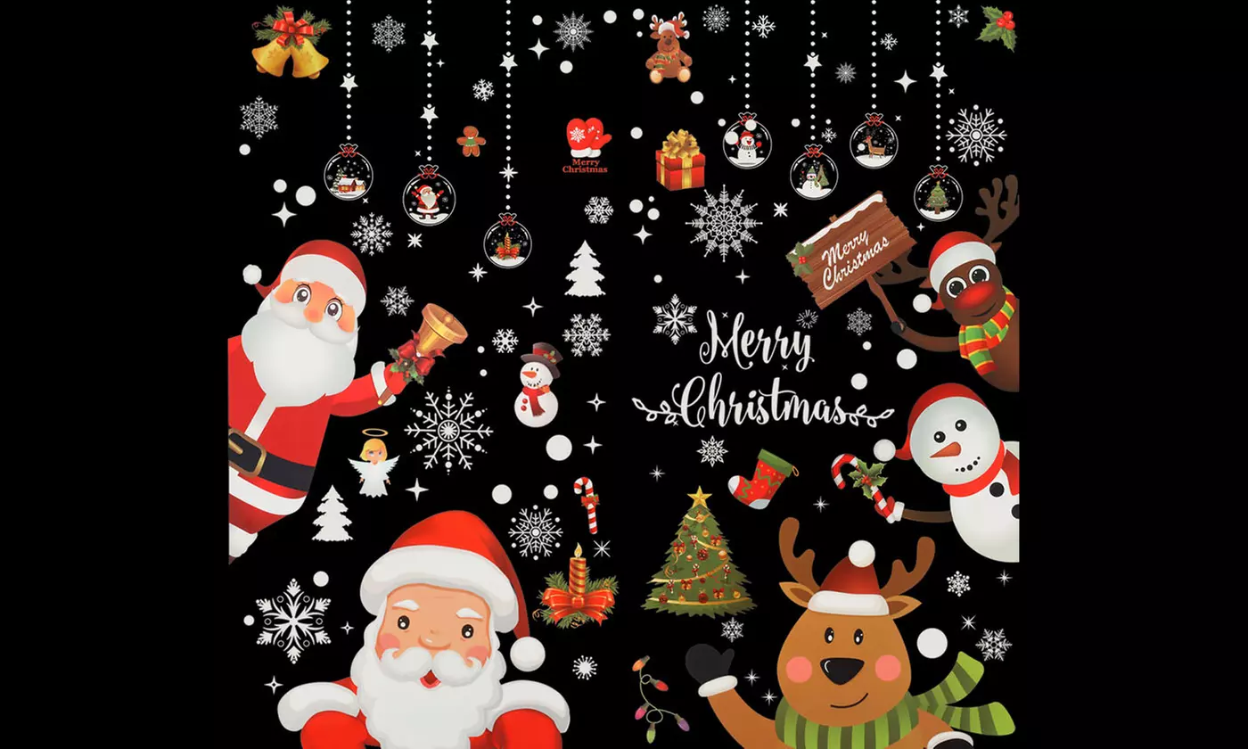 Christmas Theme Window Cling Stickers Santa Snowman Reindeer Window Decals