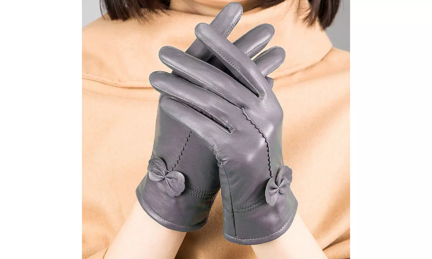 Womens Gloves Genuine Leather Solid Winter Warm Driving Thermal Gloves