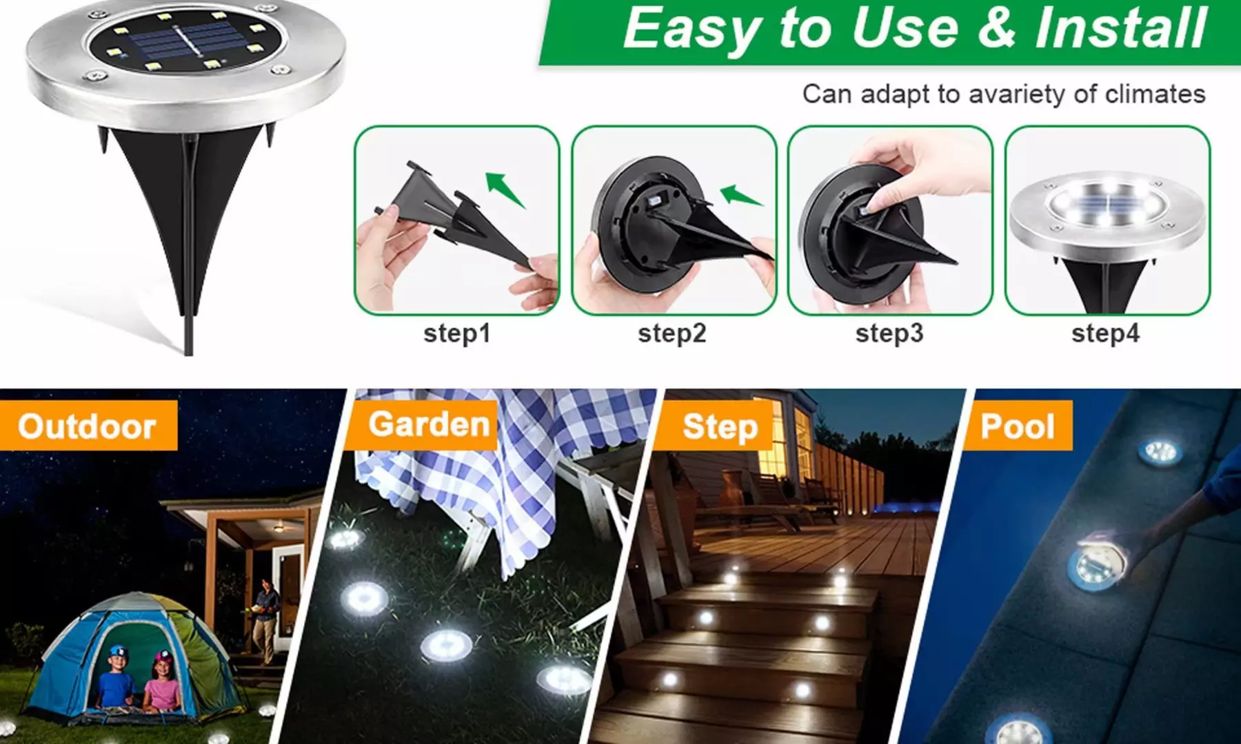 8-Pack Solar LED Outdoor Garden Ground Landscape Lights