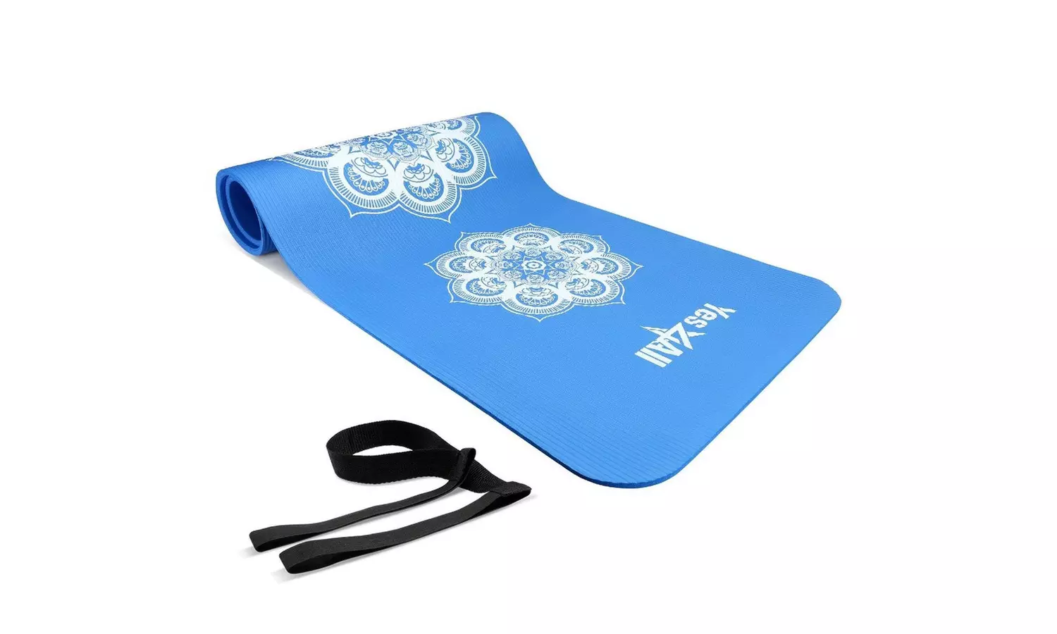 Yes4All Premium NBR Printed Yoga Mat 1/2  72"x24" w Carrying Strap Blue - Primary Image