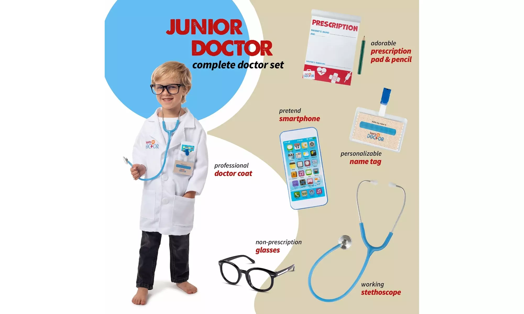 Bintiva Pretend Play Doctor Dress Up Toy Set