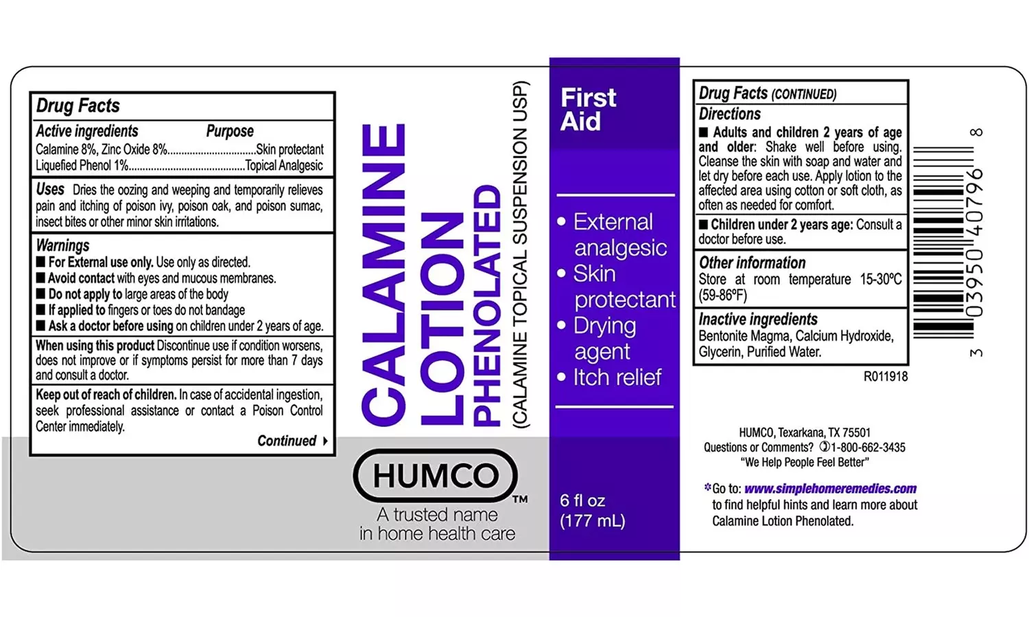 Humco - 40796001 HUMCO Calamine Lotion, 6 fl oz - Primary Image