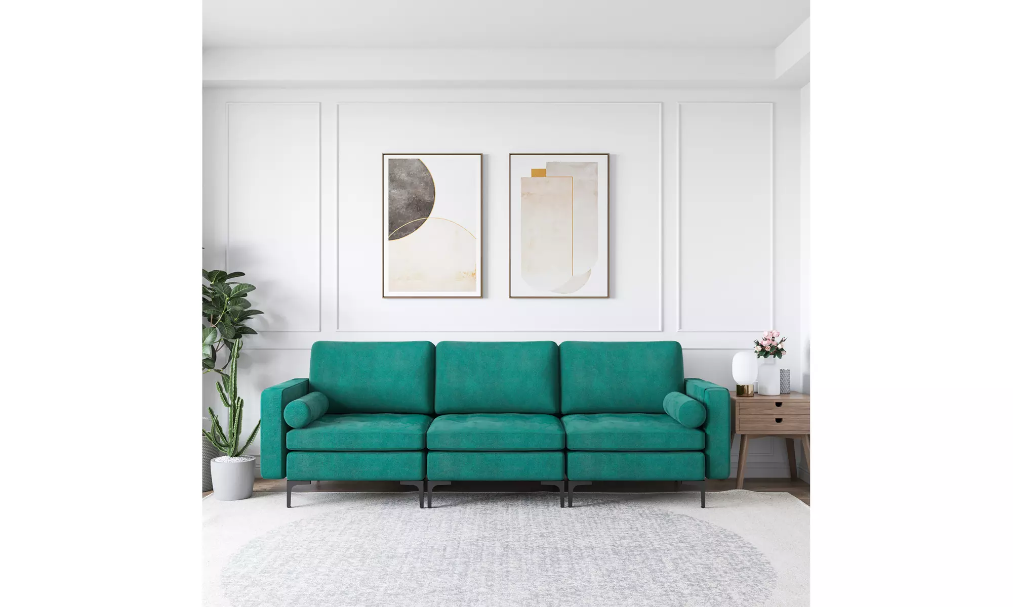 Costway Modular 3-Seat Sofa Couch USB Ports Side Storage Pocket Teal - Primary Image