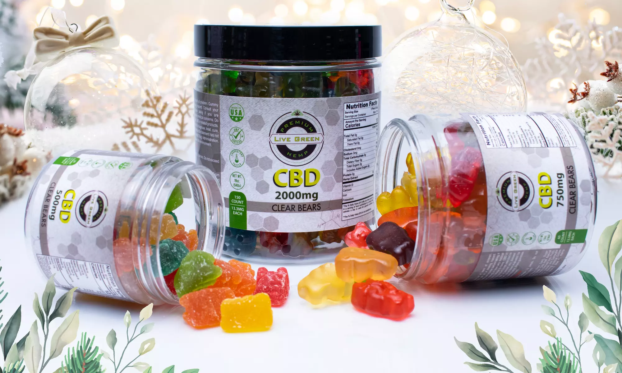  CBD Gummies Clear Bears Organic & Tasty (Up to 2000mg) by Live Green Hemp  - Primary Image