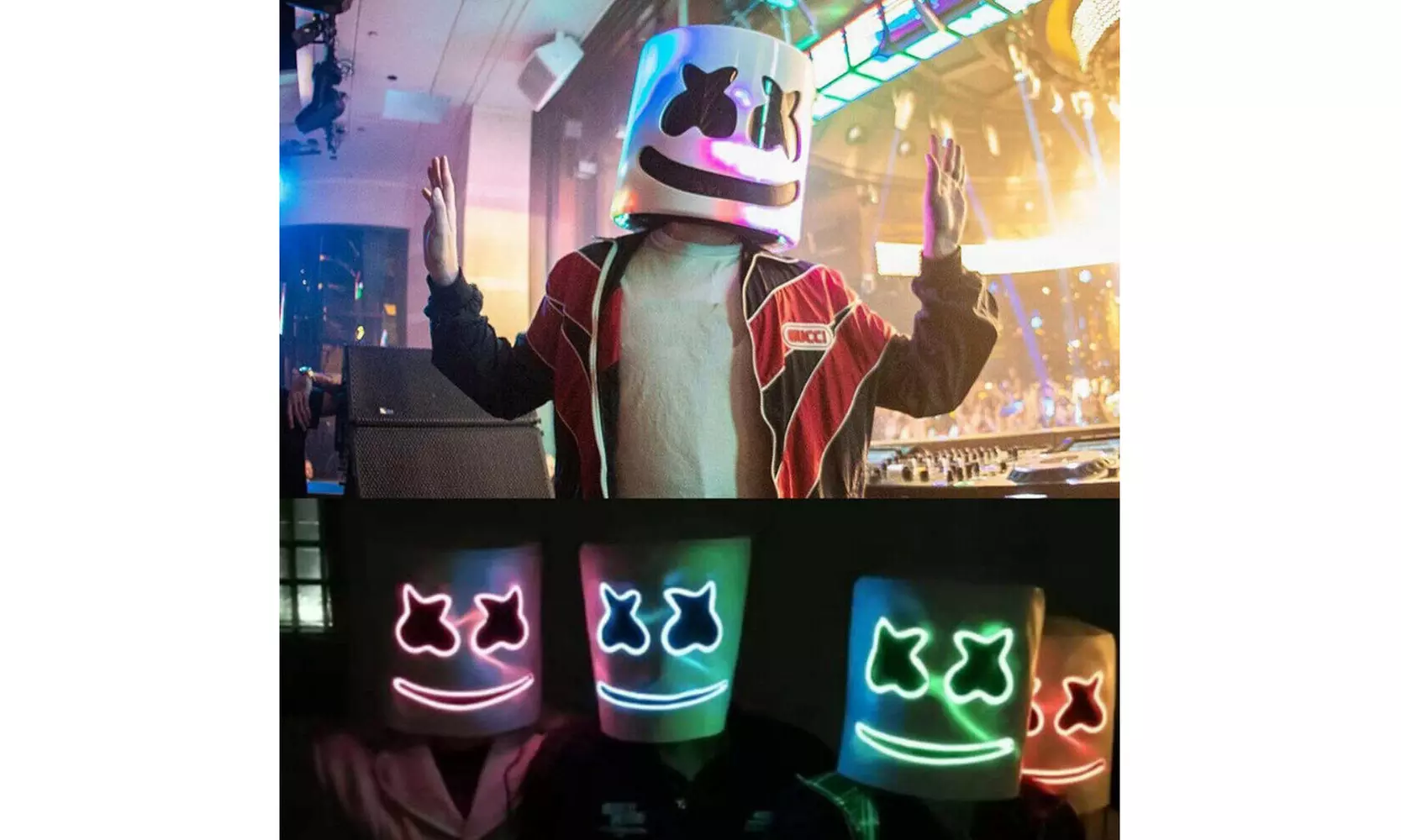 DJ-MarshMello LED Mask Full Head Helmet Halloween Easter Cosplay Bar Music Prop - Second Medium