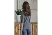 Women's Gray/Black/Red Striped Neck Cuffs Asymmetric Waffle Top - Second Medium