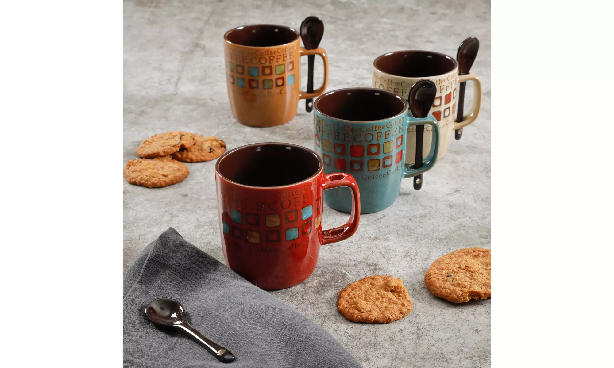 Mr Coffee Stoneware Americano 8pc Mug and Spoon Sets, Set of 4 - Second Medium
