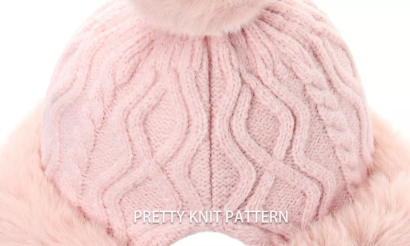 Women Winter Warm Faux Fur Knit Pom Pom Hat Beanie Bobble Ski Fleece Lined 
