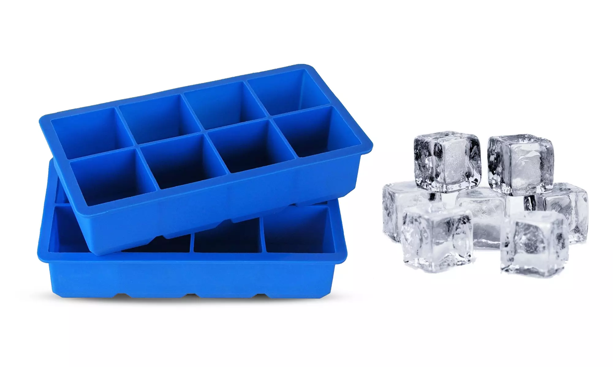 Freshware 8-Cavity 2"-Cube Silicone Ice Cube Tray (1 or 2-Pack) - Primary Image