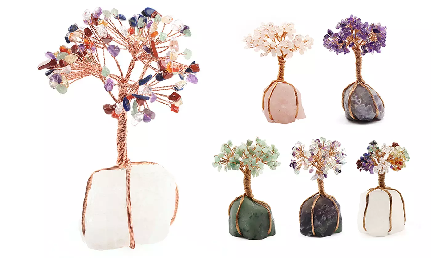 Top Plaza 7 Chakra Healing Crystals Copper Money Tree Wrapped On Natural Quartz - Primary Image