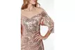 Women's Apricot/Green Off The Shoulder Sequined Maxi Dress - Second Medium