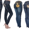 Image 1: Mid-Rise Sexy Skinny Denim Lift Jeans with Gems & Rhinestones