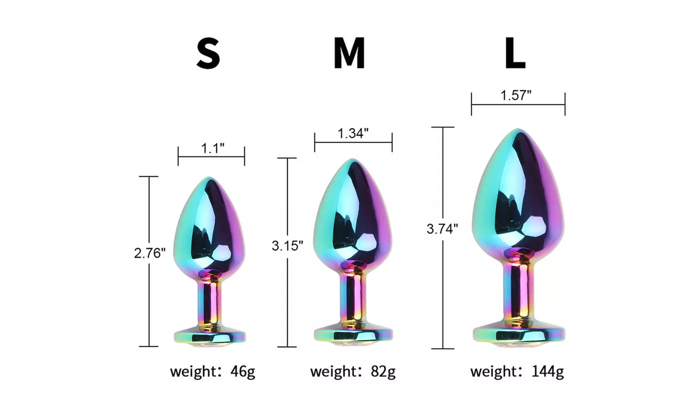 Rainbow Anal Plug Stainless Steel Metal Jewel Stimulation Toys 