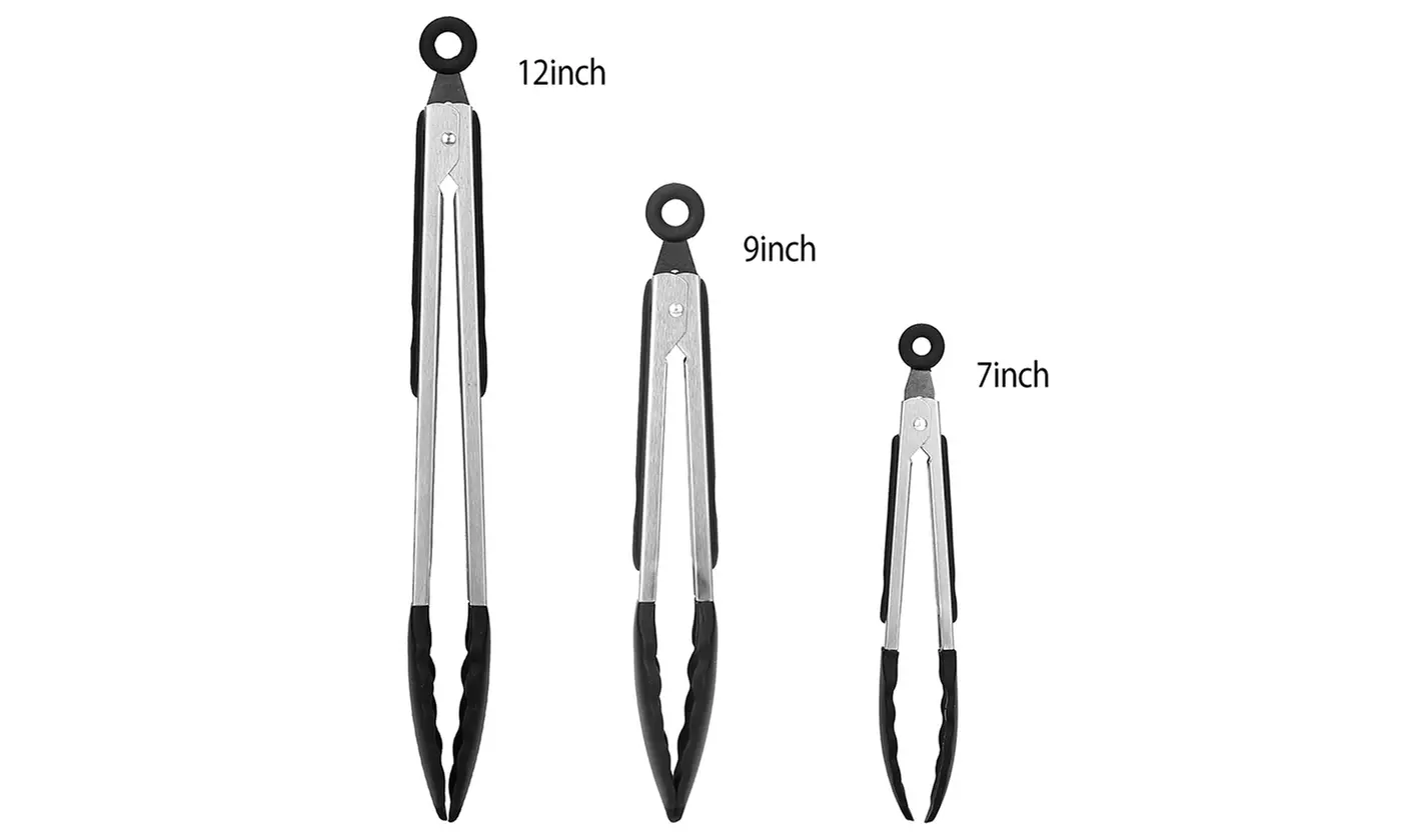 3Pcs Kitchen Tongs Stainless Steel Locking Food Tongs BBQ Cooking Grilling Lock - Primary Image