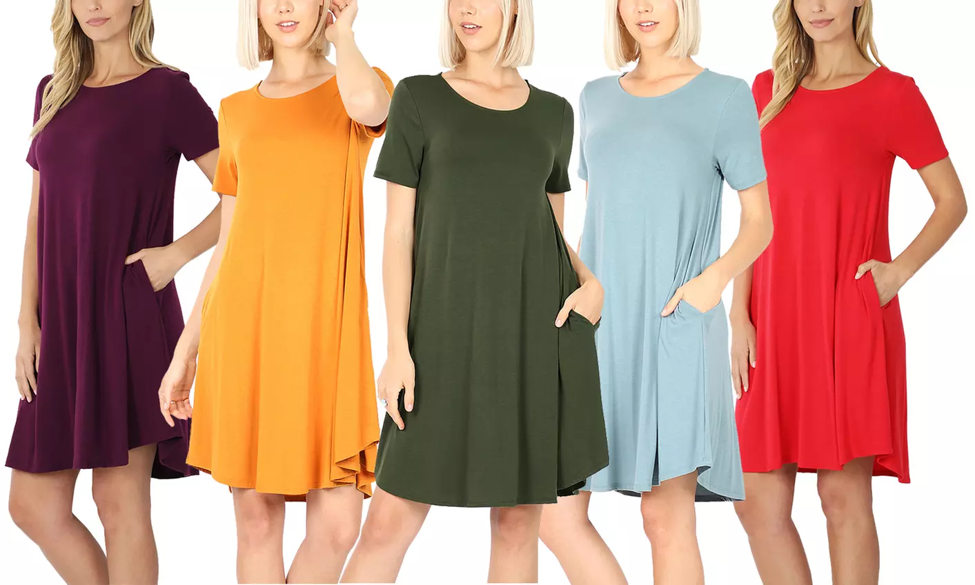 Women's Short Sleeve Dress with side Pocket - Primary Image