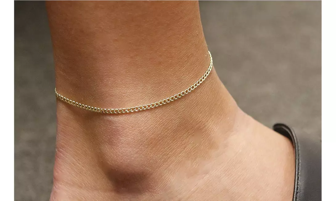 Solid 14K Yellow Gold Curb Anklet - Second Medium