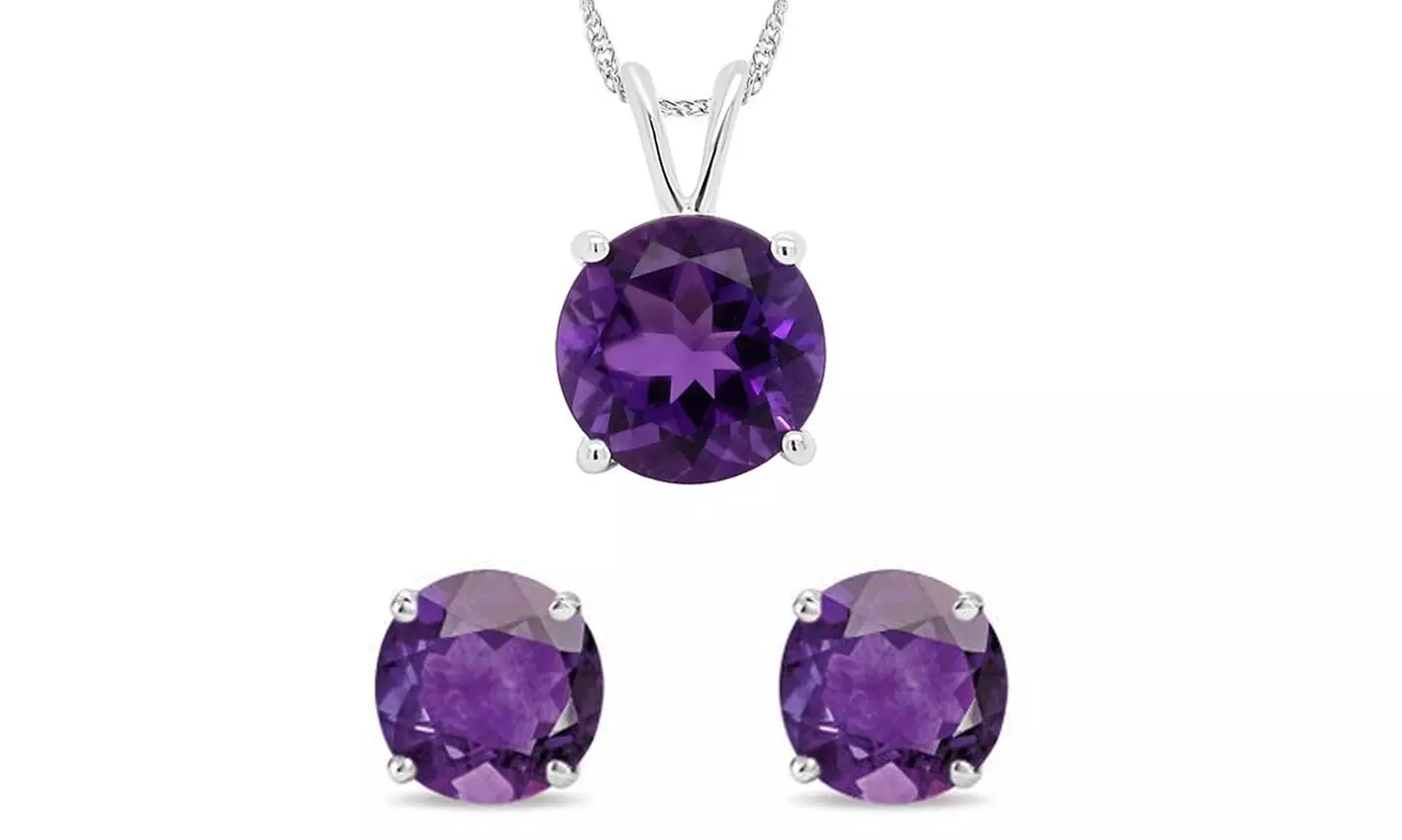 1 Cttw Round Amethyst 18 Inch Necklace In Earring Set 18k Gold plated. - Primary Image