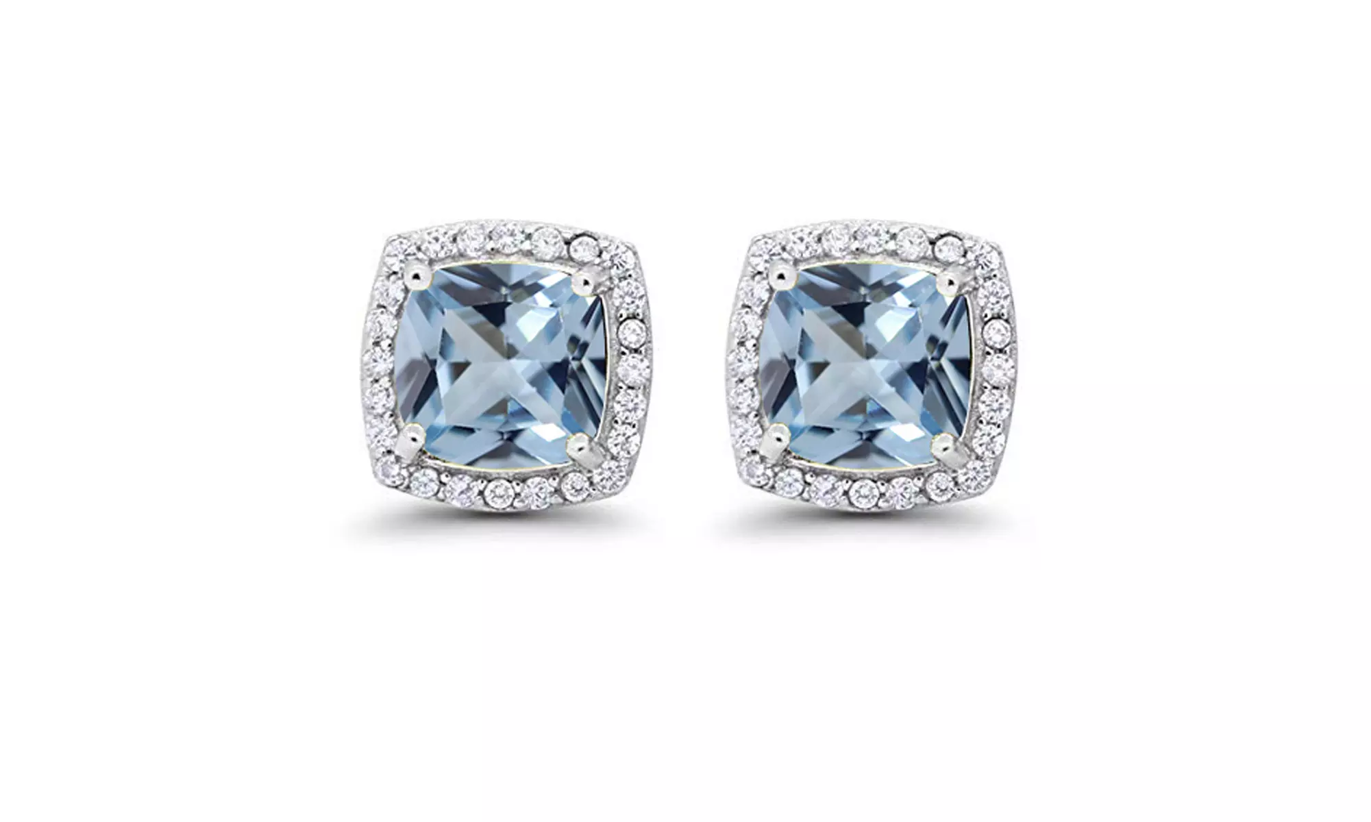 Paris Jewelry 10k White Gold Plated Created Halo Princess Gemstone Stud Earrings