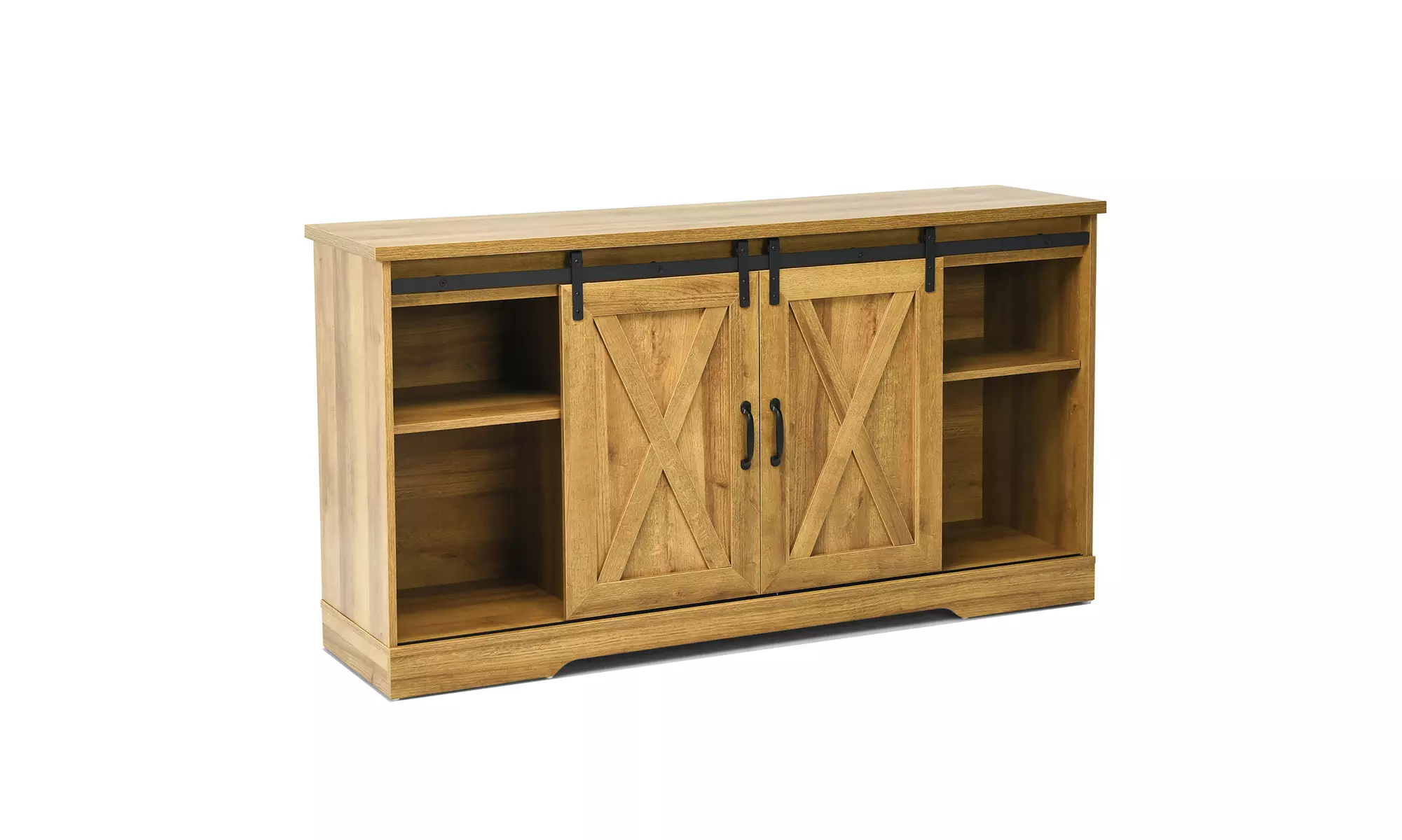 Costway 59'' Farmhouse TV Stand Sliding Barn Door Cabinet w/ Adjustable Shelf