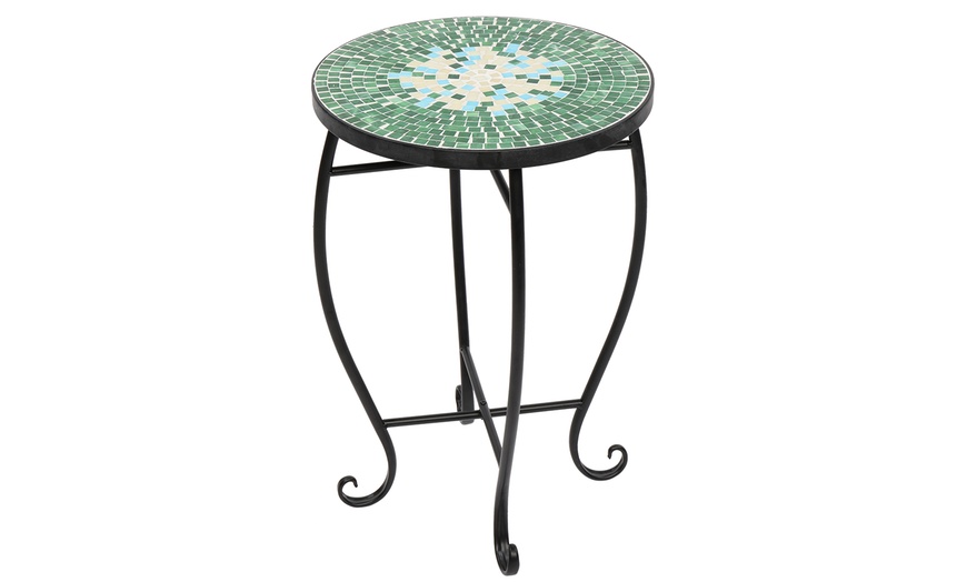 teal island designs dragonfly mosaic black iron outdoor accent table