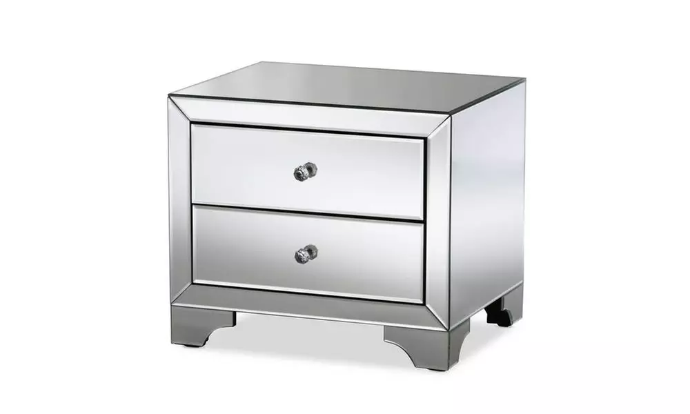 Farrah Glamour Style Mirrored 2-Drawer Nightstand - Primary Image