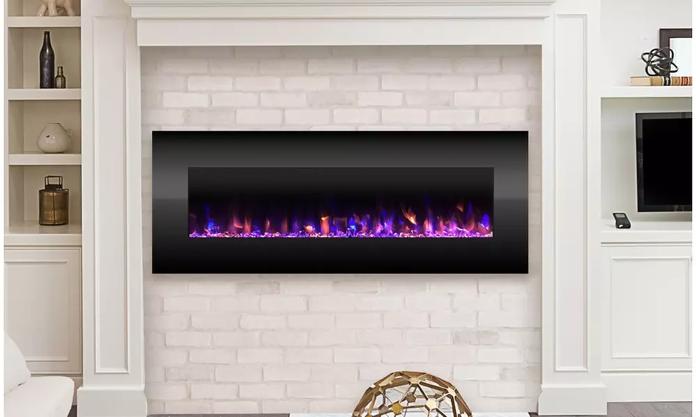 Electric Fireplace- Wall Mounted Color Changing LED Fire & Ice Flames, 54" - Second Medium