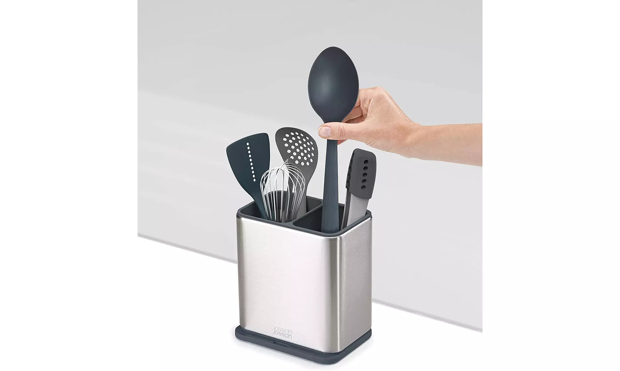 Joseph Joseph Utensil Holder with Removable Spoon, Stainless Steel/Dark Gray - Primary Image