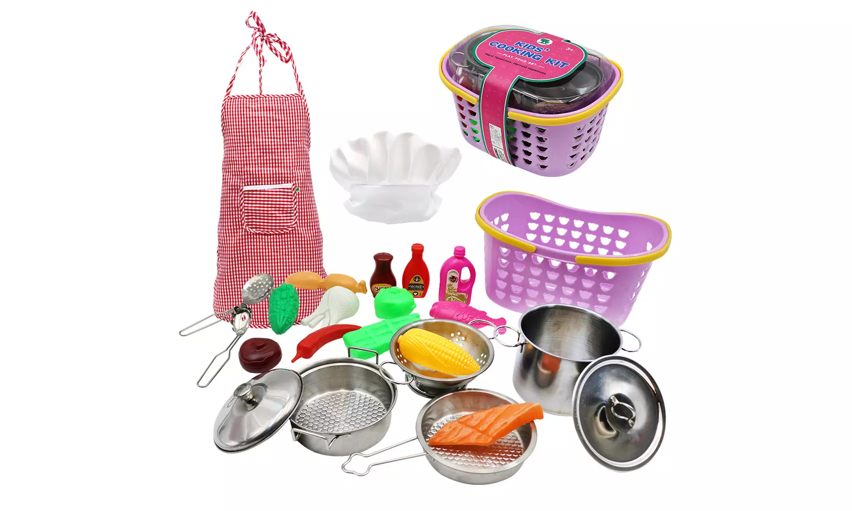 Iuhan Kids Stainless Steel Cookware Apron Chef Hat Kitchen Pretend Play Toys set - Primary Image
