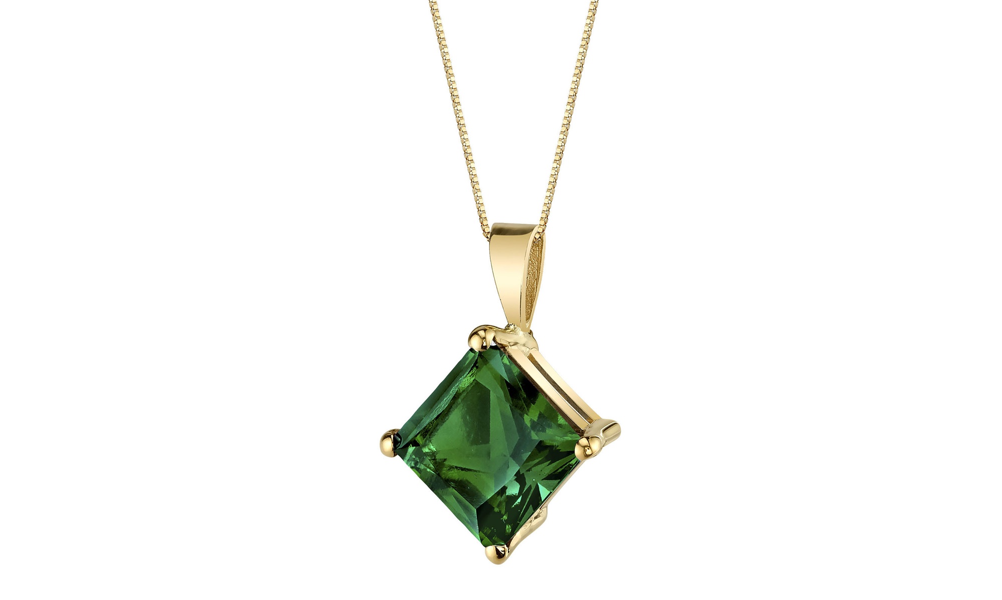 1 Cttw Princess Emerald 18 Inch Necklace In 18k Gold plated.
