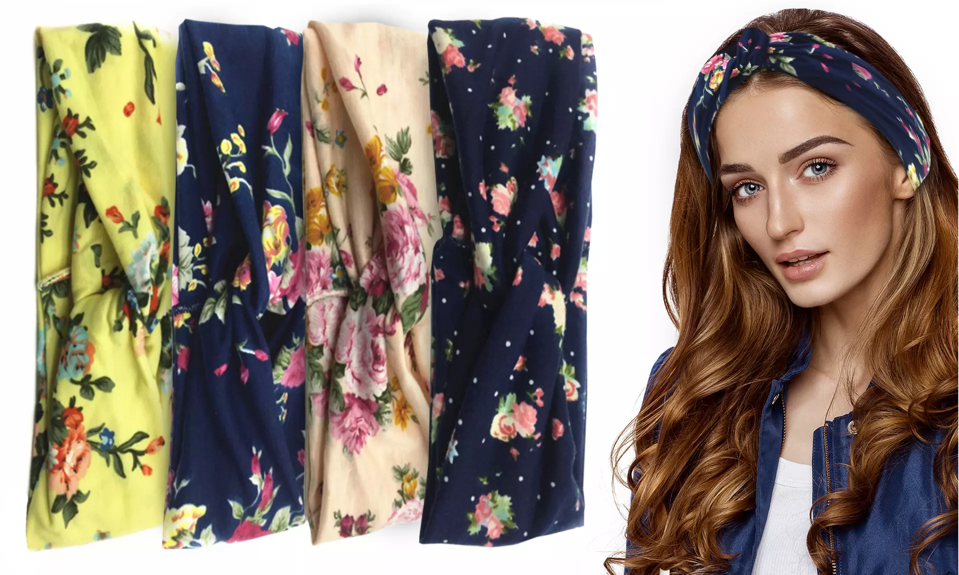 Womens Boho Criss Cross Style Head Wrap Hair Band - Floral Design - Second Medium