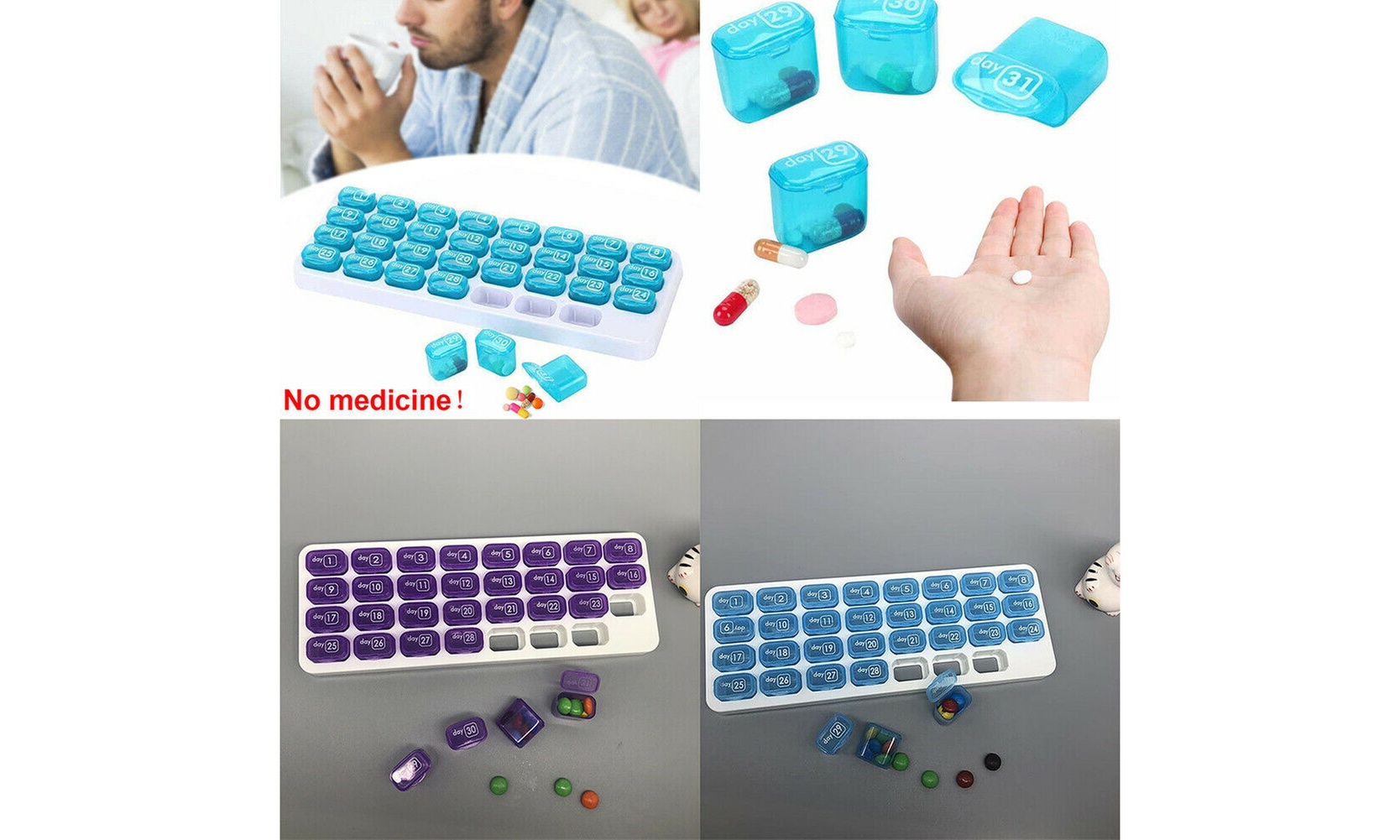 31 Day Monthly Pill Organizer Medication Pod Compartment Planner Box Plastic