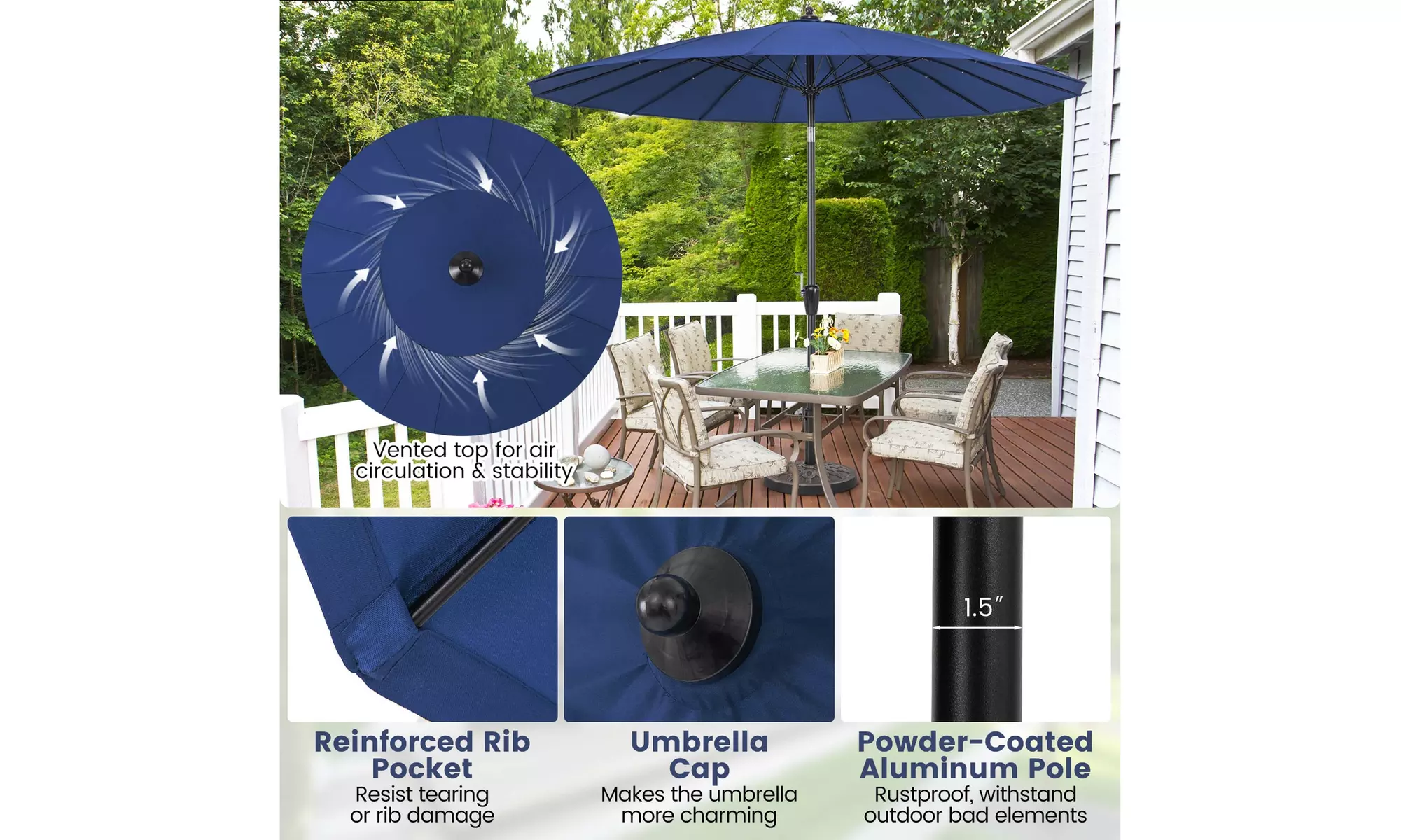 Costway 9 FT Round Patio Umbrella with Push Button Tilt & Crank Handle