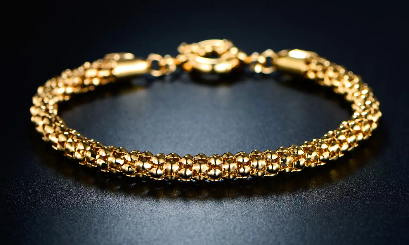 18K Gold Plated Italian Popcorn Mesh Bracelets - Primary Image