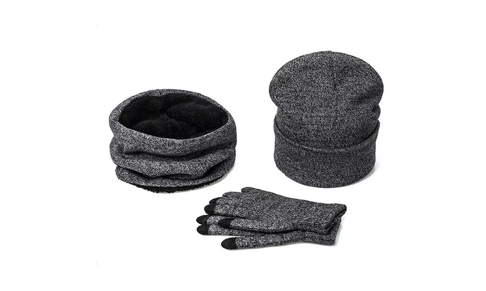 Winter 3 Piece Set Knit Beanie Hat Scarf Touchscreen Gloves for Men Women