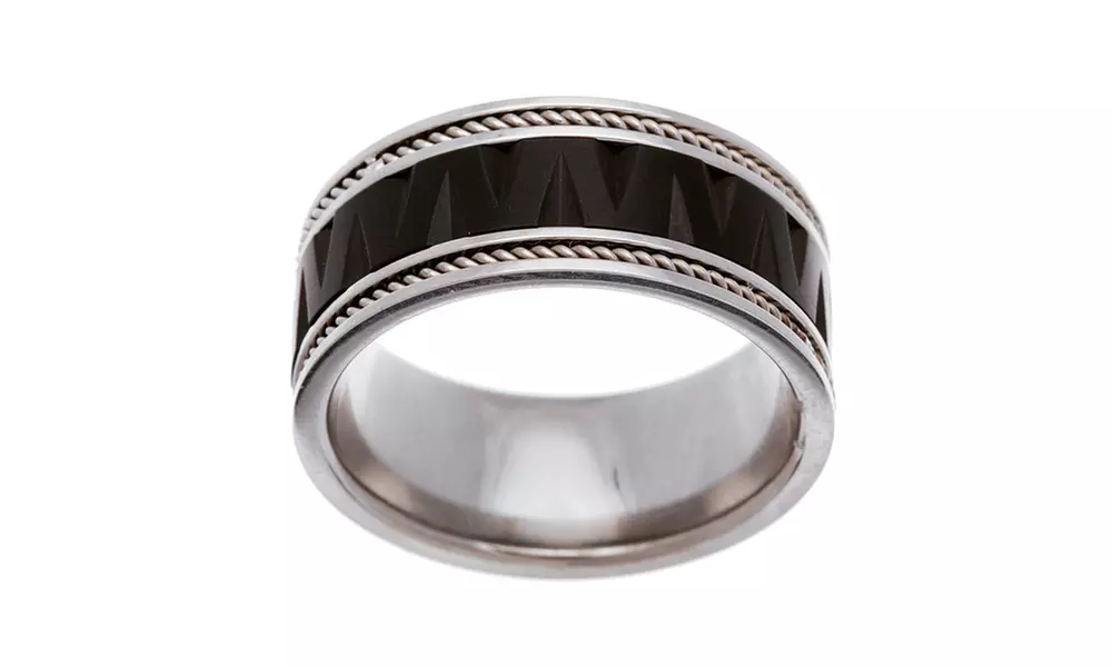 Stainless Steel Men's Matte and Polished Zig Zag Spinning Ring - Primary Image