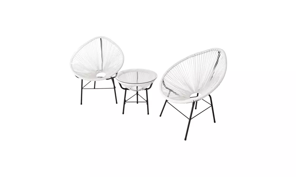 3 Pieces Patio Furniture Set Outdoor All Weather Hand-Woven PE Rattan White - Second Medium