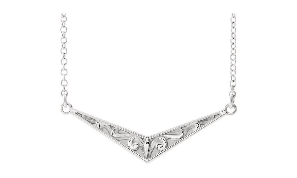 Paris Jewelry Sculptural V-Design White Gold Plated Necklace