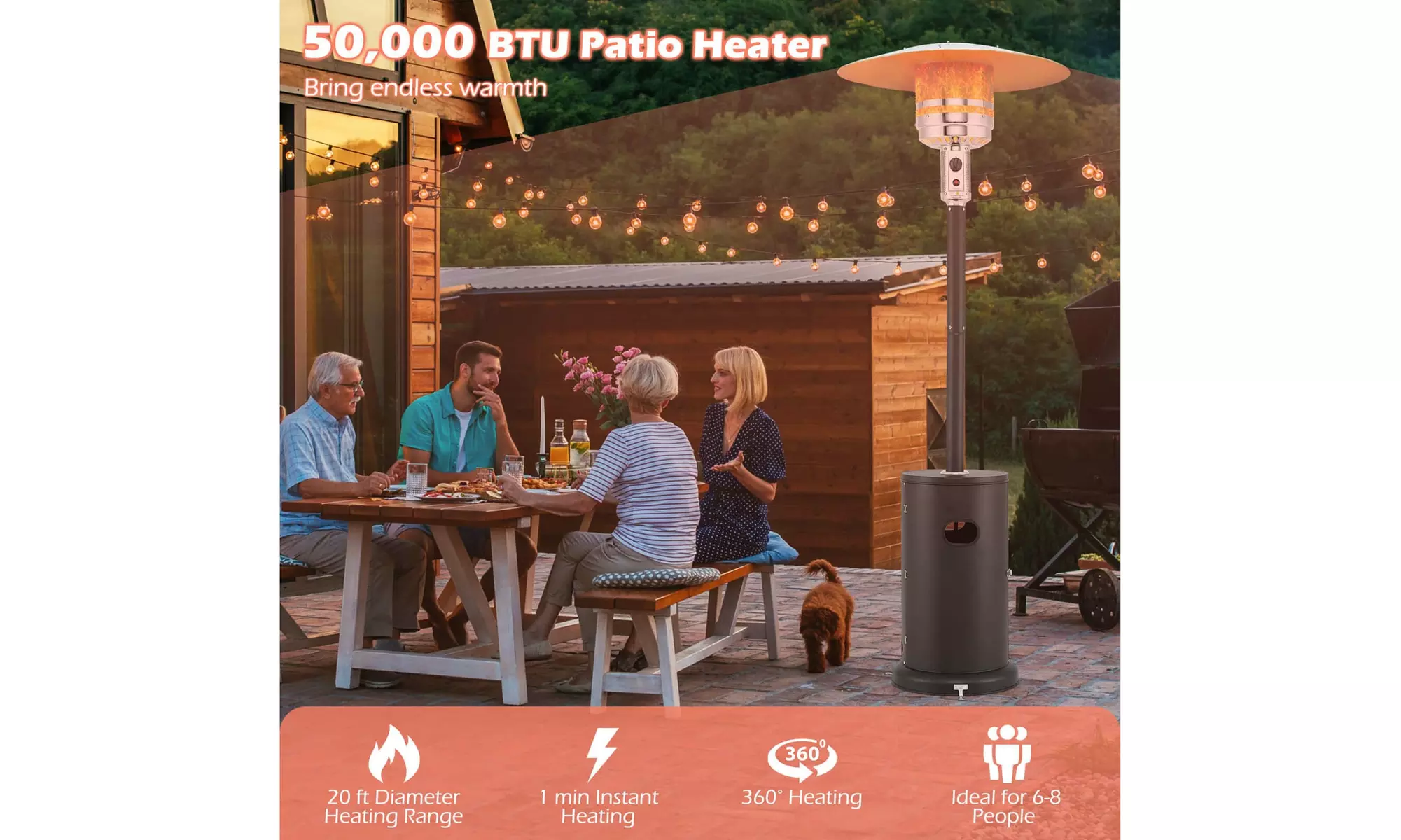 50,000 BTU Patio Heater with Wheels Round Table Design & Stainless Steel Burner