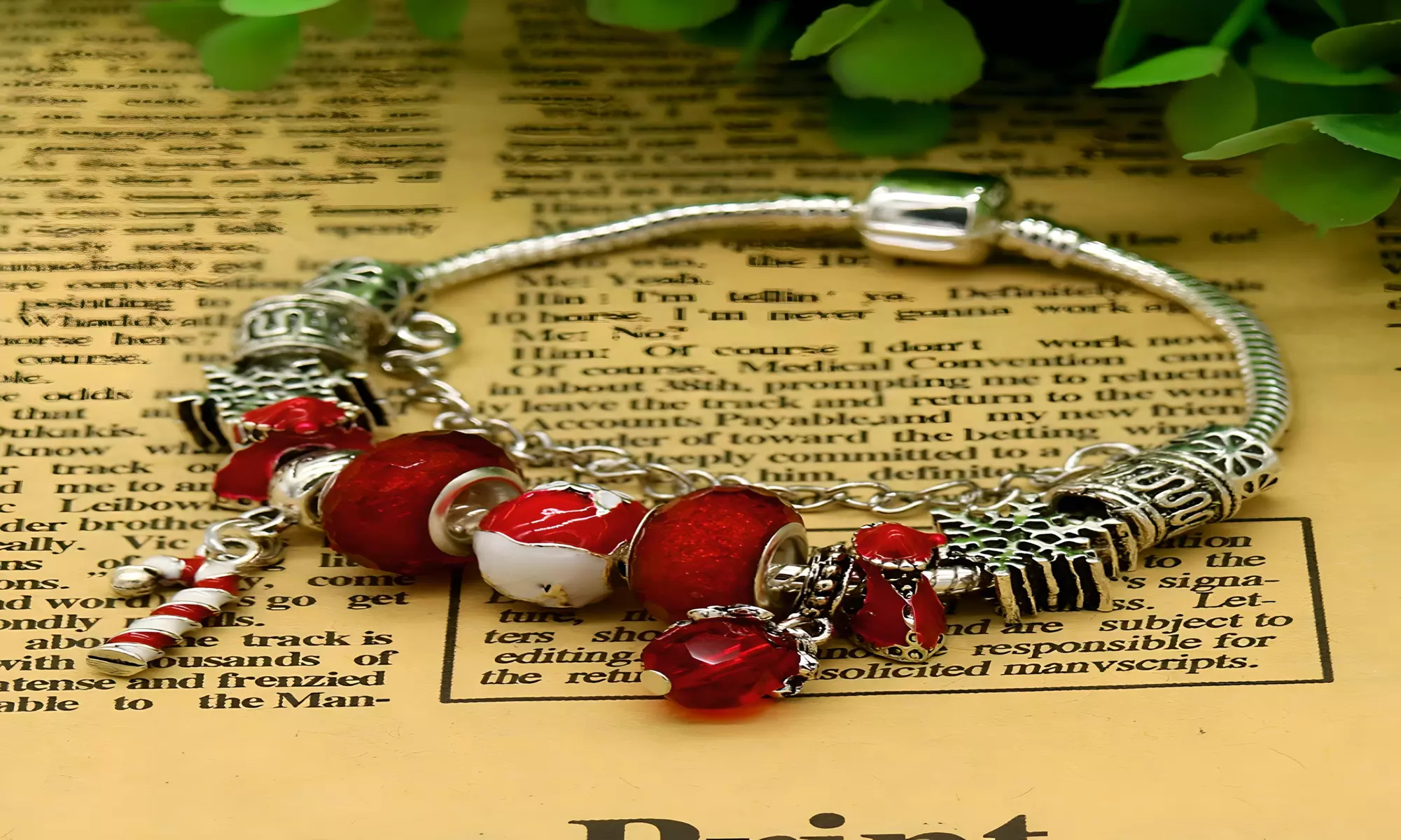 Rhodium Plated Murano and Christmas Bracelet with crystals from Swarovski