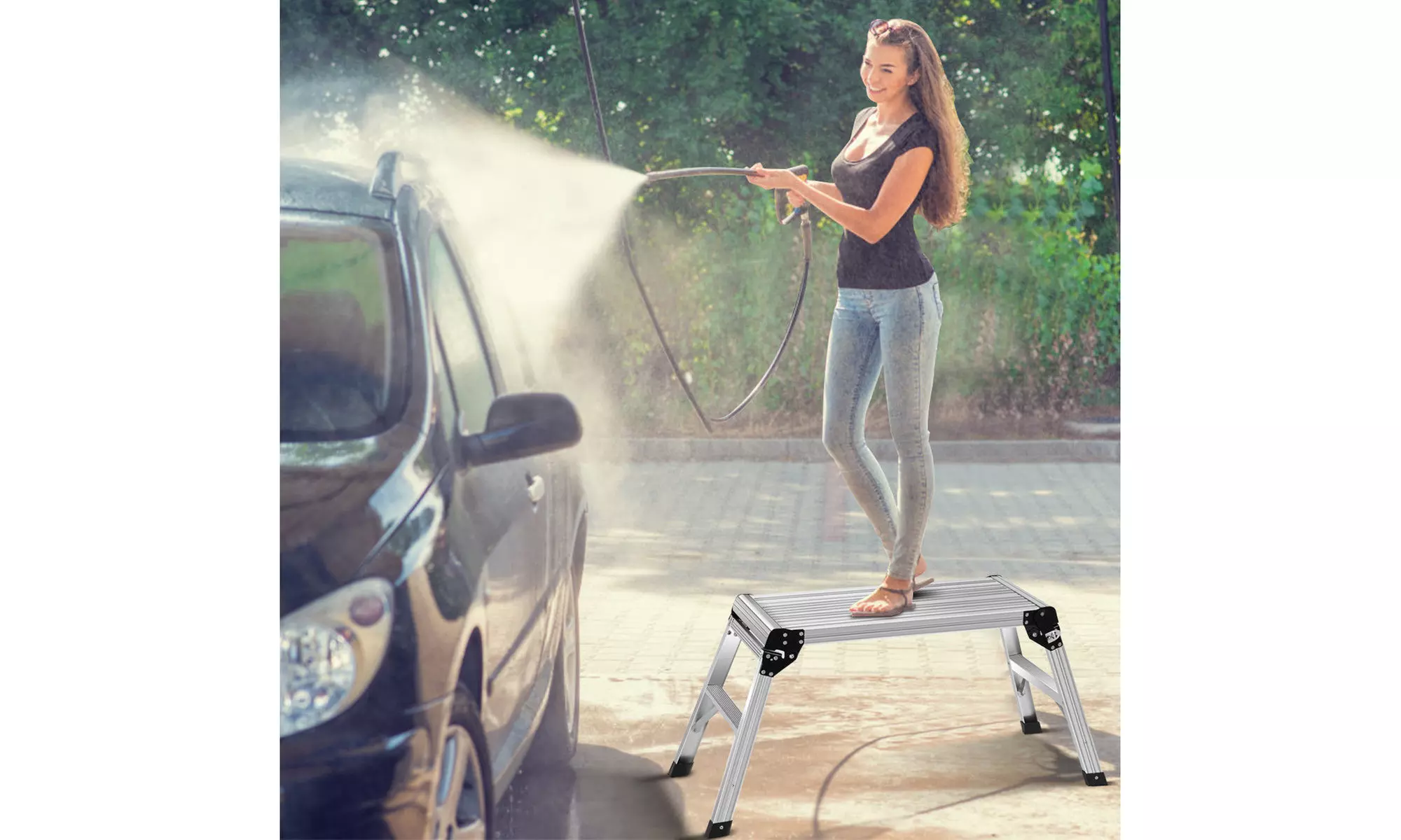 5HD EN131 Aluminum Platform Drywall Step Up Folding Work Bench Stool Ladder New - Primary Image