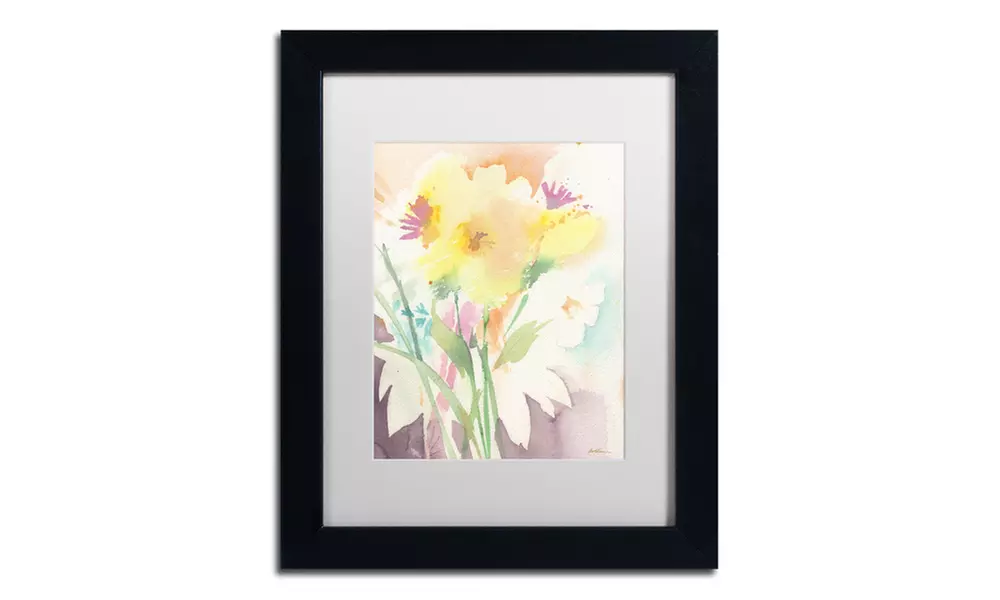 Sheila Golden 'Yellow Flower Blossoming' Matted Black Framed Art - Primary Image