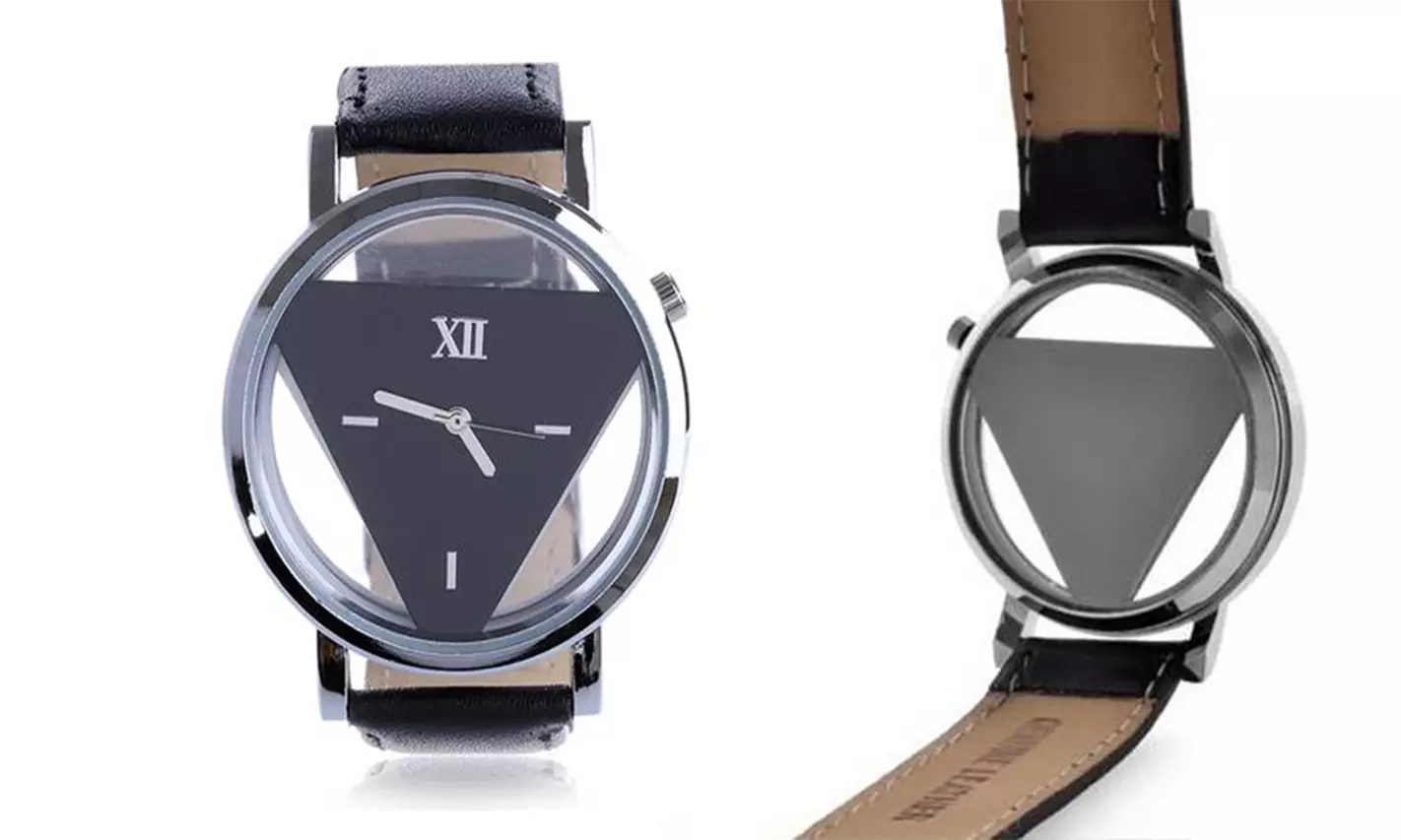 Valentine Day Gift Leather Band Stainless Steel Sport Analog Quartz Wrist Watch - Primary Image