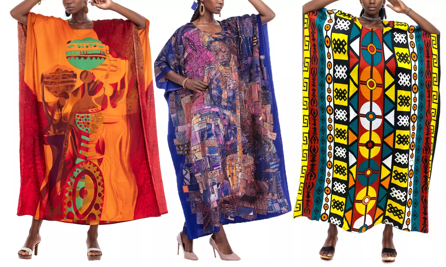 Women's Kaftan Maxi Dresses & With Matching Head Scarf - One Size - Primary Image