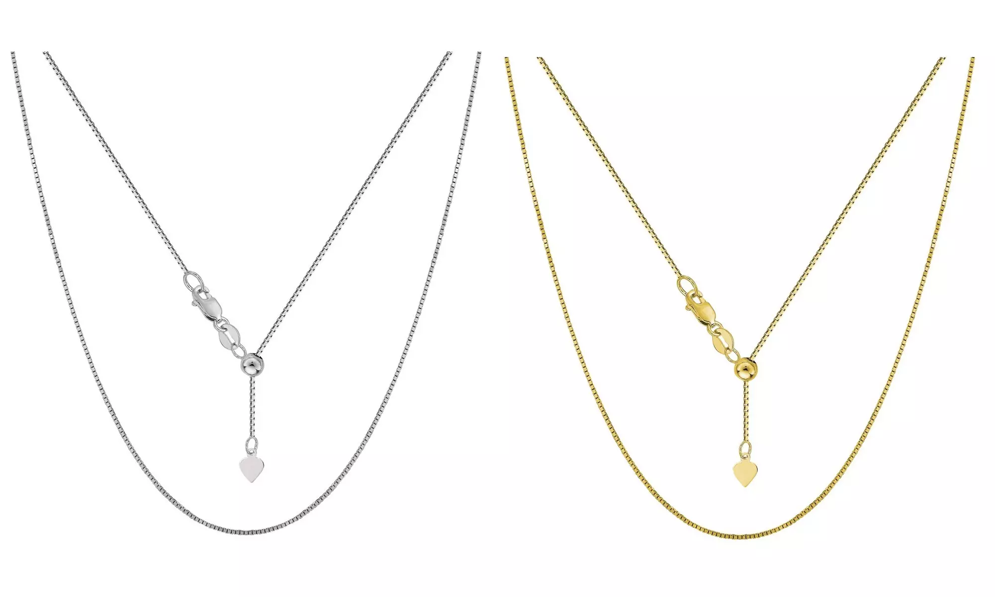 10k Yellow or White Gold Adjustable Box Link Chain Necklace, 0.7mm - Primary Image