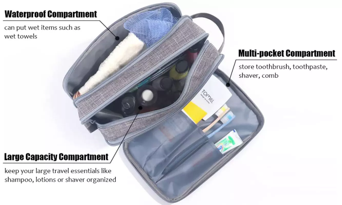 Travel Toiletry Bag Dopp Kit Water-resistant Shaving Bags with Divider&Handle