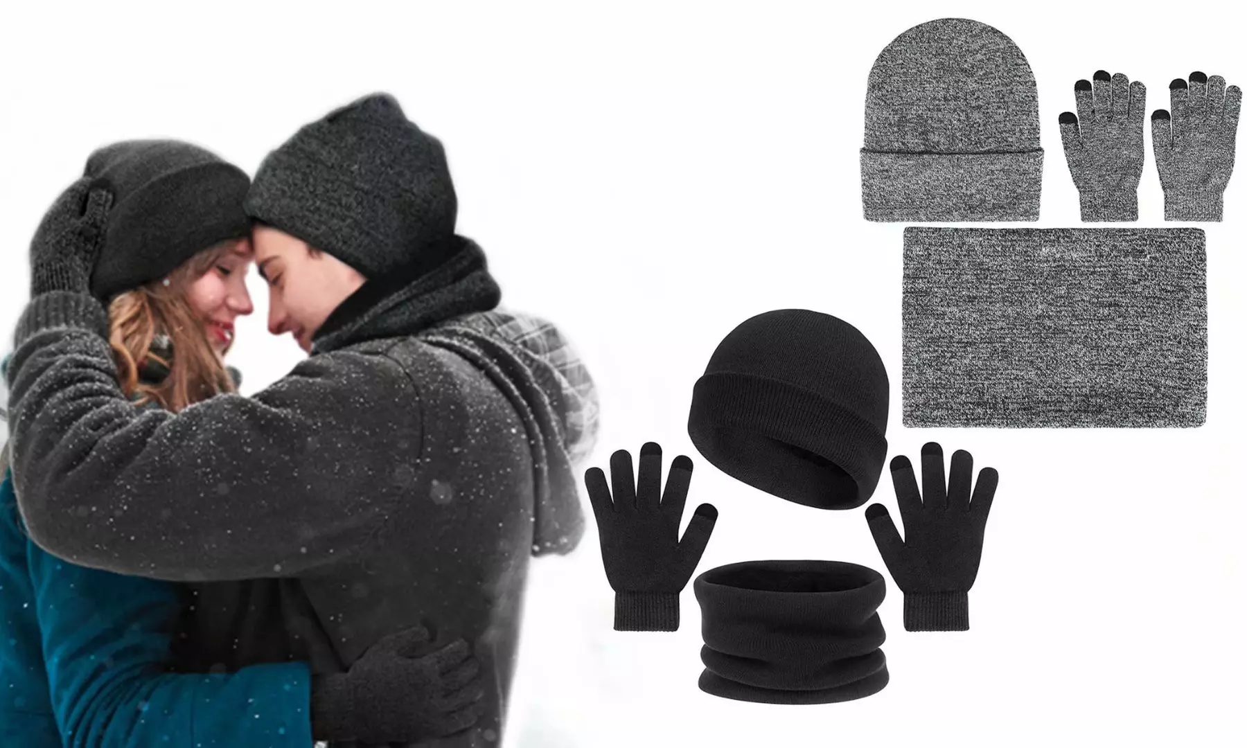 3 Pieces Winter Hat Scarf Gloves Set Warm Knit Fleece Lined for Men Women Gift - Primary Image