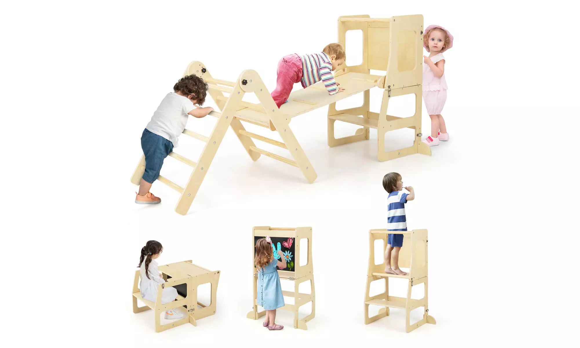 7-in-1 Toddler Climbing Toy Set w/ Reversible Ramp Convertible Step Stool