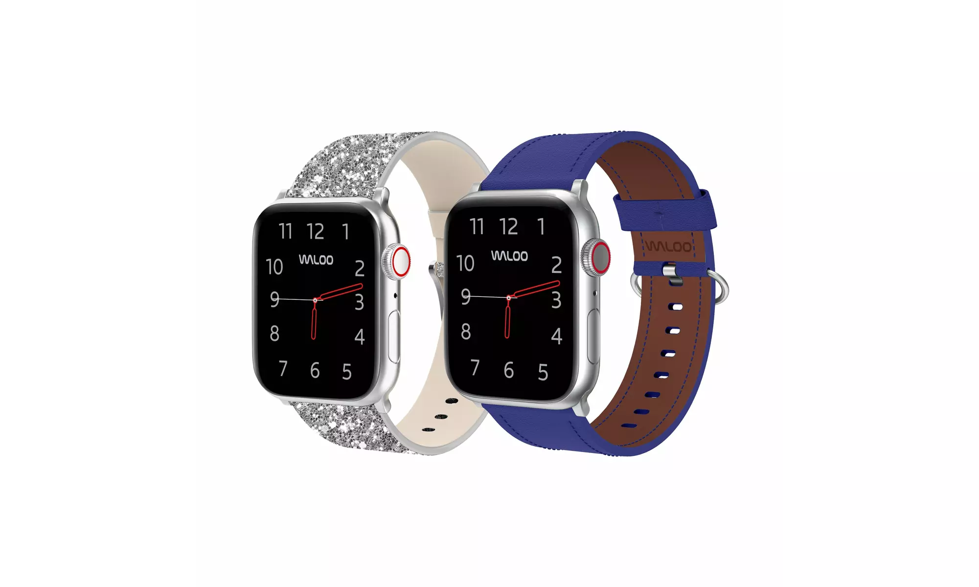 Waloo 2-Pack Leather Bling and Classic Leather Apple Watch Bands