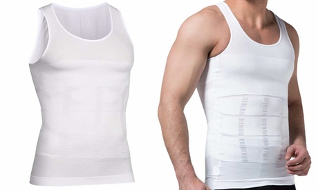 Mens Body Shaper Slimming Shirt Tummy Waist Vest Slim Compression Tank White 2XL White Single Undershirts